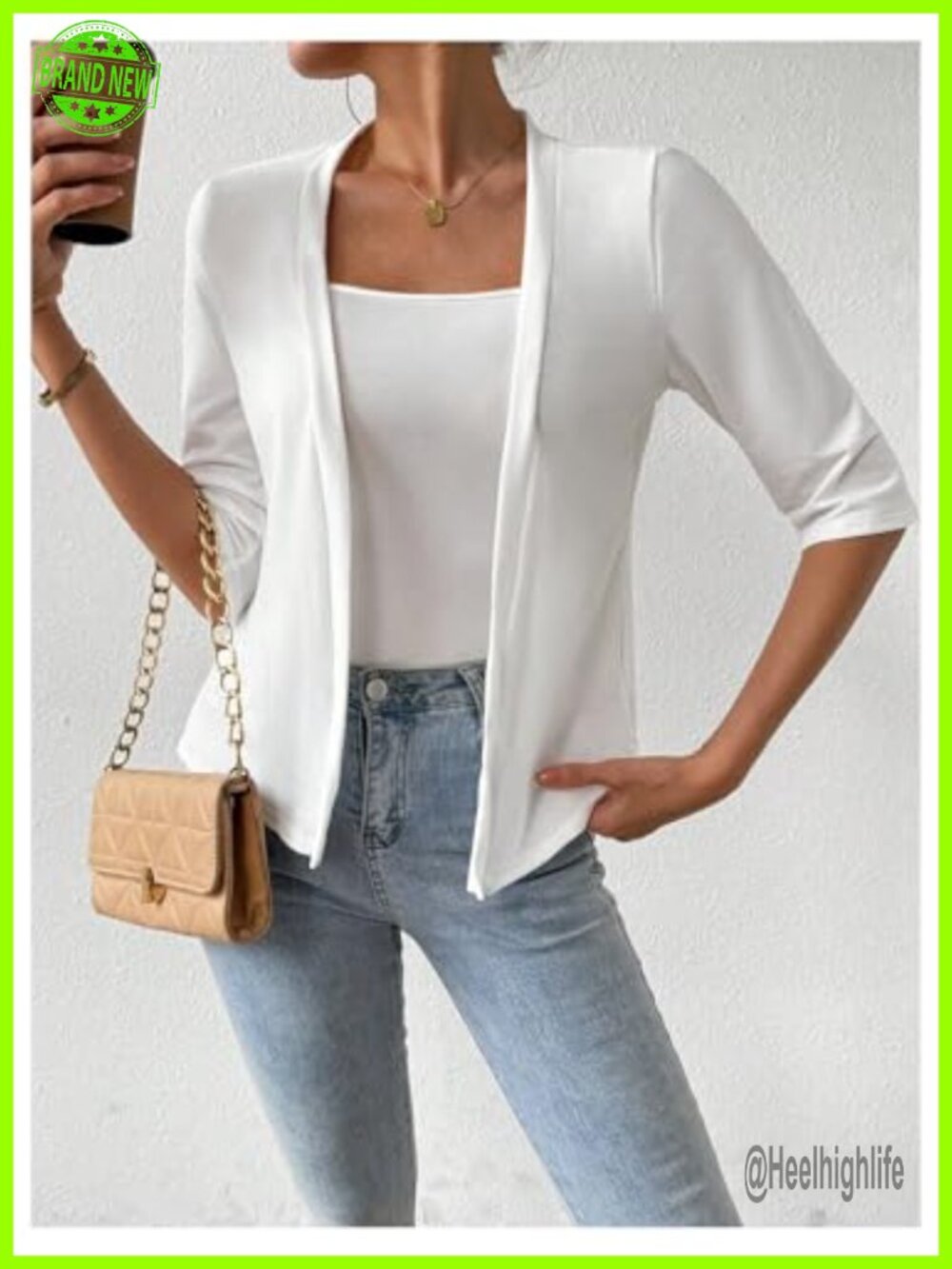 Half Sleeve Open Front Lightweight Cardigan Business Casual Jacket Shrug - Picture 2 of 4